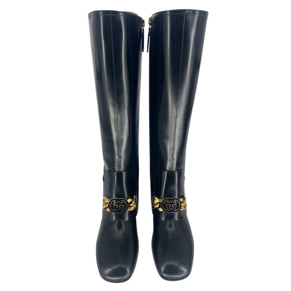 Gucci Interlocking GG Chain Patent Leather Knee Boots - Picture 6 of 16